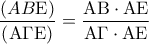 \displaystyle  
\frac{{\left( {AB{\rm E}} \right)}}{{\left( {{\rm A}\Gamma {\rm E}} \right)}} = \frac{{{\rm A}{\rm B} \cdot {\rm A}{\rm E}}}{{{\rm A}\Gamma  \cdot {\rm A}{\rm E}}}