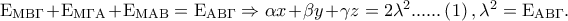 {\rm E}_{{\rm M}{\rm B}\Gamma }  + {\rm E}_{{\rm M}\Gamma {\rm A}}  + {\rm E}_{{\rm M}{\rm A}{\rm B}}  = {\rm E}_{{\rm A}{\rm B}\Gamma }  \Rightarrow \alpha x + \beta y + \gamma z = 2\lambda ^2 ......\left( 1 \right),\lambda ^2  = {\rm E}_{{\rm A}{\rm B}\Gamma } .