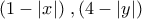 \left(1-\left|x \right| \right)\left,(4-\left|y \right| \right)