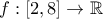 f:[2,8]\rightarrow \mathbb{R}