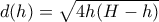 d(h)=\sqrt{4h(H-h)}