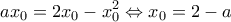  \displaystyle a{x_0} = 2{x_0} - x_0^2 \Leftrightarrow {x_0} = 2 - a