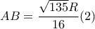 AB=\dfrac{\sqrt{135}R}{16} (2)