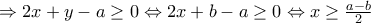 \Rightarrow 2x+y-a\geq 0 \Leftrightarrow 2x+b-a\geq0\Leftrightarrow x\geq \frac{a-b}{2} \Rightarrow 2x+y-a\geq 0 \Leftrightarrow 2x+b-a\geq0\Leftrightarrow x\geq \frac{a-b}{2}