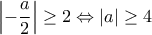 \left|\displaystyle{-\frac{a}{2}} \right|\geq2 \Leftrightarrow \left|a \right|\geq 4