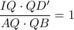 \displaystyle \frac{IQ \cdot QD'}{AQ \cdot QB}=1