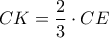\displaystyle{CK=\frac{2}{3}\cdot CE}
