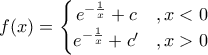 f(x)=\left\{\begin{matrix} 
e^{-\frac{1}{x}}+c & , x<0\\  
 e^{-\frac{1}{x}}+c'& , x>0 
\end{matrix}\right.