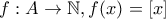 f:A \to \mathbb{N}, f(x)=[x]