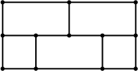 \begin{tikzpicture}[line cap=round,line join=round,>=triangle 45,x=1.0cm,y=1.0cm] 
\clip(-2.42,-6.1) rectangle (9.18,3.36); 
\draw [line width=1.2pt] (-2.,3.)-- (-2.,1.); 
\draw [line width=1.2pt] (-2.,1.)-- (2.,1.); 
\draw [line width=1.2pt] (2.,1.)-- (2.,3.); 
\draw [line width=1.2pt] (2.,3.)-- (-2.,3.); 
\draw [line width=1.2pt] (-2.,2.)-- (2.,2.); 
\draw [line width=1.2pt] (0.,3.)-- (0.,2.); 
\draw [line width=1.2pt] (-1.,2.)-- (-1.,1.); 
\draw [line width=1.2pt] (1.,2.)-- (1.,1.); 
\begin{scriptsize} 
\draw [fill=black] (-2.,2.) circle (1.5pt); 
\draw [fill=black] (-1.,2.) circle (1.5pt); 
\draw [fill=black] (0.,2.) circle (1.5pt); 
\draw [fill=black] (1.,2.) circle (1.5pt); 
\draw [fill=black] (2.,2.) circle (1.5pt); 
\draw [fill=black] (-2.,3.) circle (1.5pt); 
\draw [fill=black] (2.,3.) circle (1.5pt); 
\draw [fill=black] (0.,3.) circle (1.5pt); 
\draw [fill=black] (-2.,1.) circle (1.5pt); 
\draw [fill=black] (-1.,1.) circle (1.5pt); 
\draw [fill=black] (1.,1.) circle (1.5pt); 
\draw [fill=black] (2.,1.) circle (1.5pt); 
\end{scriptsize} 
\end{tikzpicture}