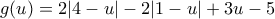 g(u)=2|4-u|-2|1-u|+3u-5