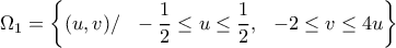 \displaystyle{\Omega_1=\left \{(u,v) /  \  \ -\frac{1}{2} \leq u \leq \frac{1}{2}, \  \ -2 \leq v \leq 4u  \right \}}