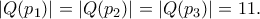 |Q(p_1)| = |Q(p_2)| = |Q(p_3)| = 11.