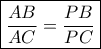 \boxed{\frac{{AB}}{{AC}} = \frac{{PB}}{{PC}}} \boxed{\frac{{AB}}{{AC}} = \frac{{PB}}{{PC}}}