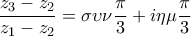 \displaystyle{\frac{{{z_3} - {z_2}}}{{{z_1} - {z_2}}} = \sigma \upsilon \nu \frac{\pi }{3} + i\eta \mu \frac{\pi }{3}}