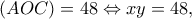 \displaystyle (AOC) = 48 \Leftrightarrow xy = 48,