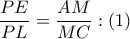 \dfrac{PE}{PL}=\dfrac{AM}{MC}:\left( 1 \right)