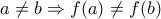 a\neq b \Rightarrow f(a)\neq f(b) a\neq b \Rightarrow f(a)\neq f(b)