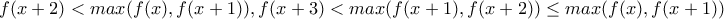 f(x+2)<max (f(x),f(x+1)),f(x+3)<max(f(x+1),f(x+2)) \leq max(f(x),f(x+1))