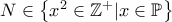 N\in \left\{x^2 \in \mathbb{Z}^{+}|x\in\mathbb{P}\right\}