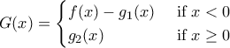 G(x)=\begin{cases} 
 f(x)-g_1(x)& \text{ if } x<0  \\  
 g_2(x)& \text{ if } x\ge0   
\end{cases}