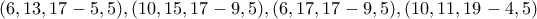 (6,13,17-5,5) , (10,15,17 - 9,5) , (6,17,17 - 9,5) , (10,11,19 - 4,5)