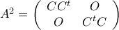 A^2= \left( {\begin{array}{cc} 
   CC^t & O \\ 
   O & C^tC \\ 
  \end{array} } \right)