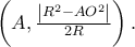 \left( {A,\frac{{\left| {R^2 - AO^2 } \right|}}
{{2R}}} \right). \left( {A,\frac{{\left| {R^2 - AO^2 } \right|}}
{{2R}}} \right).