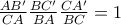 \frac{AB'}{CA} \frac{BC'}{BA} \frac{CA'}{BC}=1