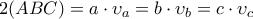 \displaystyle 2(ABC)=a\cdot \upsilon_a=b\cdot \upsilon_b=c\cdot \upsilon_c