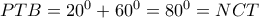 PTB = {20^0} + {60^0} = {80^0} = NCT