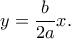 \displaystyle y =\frac{b}{{2a}}x. \displaystyle y =\frac{b}{{2a}}x.