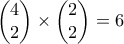 \begin{pmatrix} 4 \\2\end{pmatrix} \times \begin{pmatrix} 2 \\2\end{pmatrix}=6