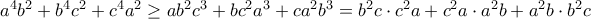 a^4b^2+b^4c^2+c^4a^2 \geq ab^2c^3+bc^2a^3+ca^2b^3=b^2c \cdot c^2a+c^2a\cdot a^2b+a^2b\cdot b^2c a^4b^2+b^4c^2+c^4a^2 \geq ab^2c^3+bc^2a^3+ca^2b^3=b^2c \cdot c^2a+c^2a\cdot a^2b+a^2b\cdot b^2c