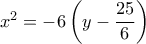 {x^2} =  - 6\left( {y - \dfrac{{25}}{6}} \right)