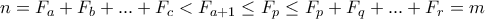 n=F_a+F_b+...+F_c< F_{a+1} \le F_p \le F_{p}+F_{q}+...+F_{r}=m  