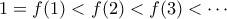 1 = f(1) < f(2) < f(3) < \cdots