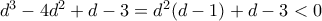 d^3-4d^2+d-3=d^2(d-1)+d-3<0