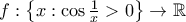 f:\left \{ x:\cos \frac{1}{x}> 0 \right \}\rightarrow \mathbb{R} f:\left \{ x:\cos \frac{1}{x}> 0 \right \}\rightarrow \mathbb{R}