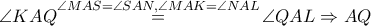 \angle KAQ\overset{\angle MAS=\angle SAN,\angle MAK=\angle NAL}{\mathop{=}}\,\angle QAL\Rightarrow AQ \angle KAQ\overset{\angle MAS=\angle SAN,\angle MAK=\angle NAL}{\mathop{=}}\,\angle QAL\Rightarrow AQ