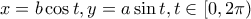 \displaystyle{x=b \cos t, y=a \sin t,t \in [0, 2 \pi)}
