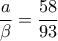 \dfrac{a}{\beta }=\dfrac{58 }{93 }