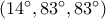 \left( {14^\circ ,83^\circ ,83^\circ } \right)