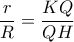 \displaystyle{\frac{r}{R} = \frac{{KQ}}{{QH}}}