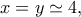 x=y\simeq 4,