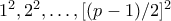 1^2 , 2^2, \ldots, [(p-1)/2]^2