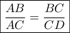 \boxed{\frac{{AB}}{{AC}} = \frac{{BC}}{{CD}}}