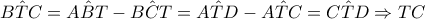 \hat{BTC}=\hat{ABT}-\hat{BCT}=\hat{ATD}-\hat{ATC}=\hat{CTD}\Rightarrow TC