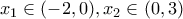 \displaystyle {x_1} \in ( - 2,0),{x_2} \in (0,3) \displaystyle {x_1} \in ( - 2,0),{x_2} \in (0,3)