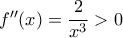 f''(x)=\dfrac{2}{x^3}>0
